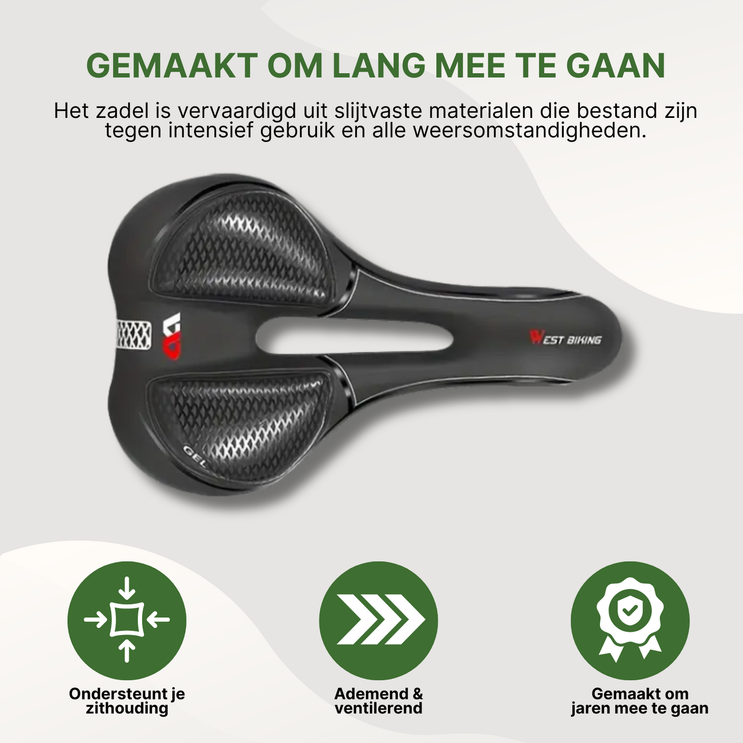 Zwart West Biking fietszadel met ademend ontwerp en gelzones, geschikt voor intensief gebruik.