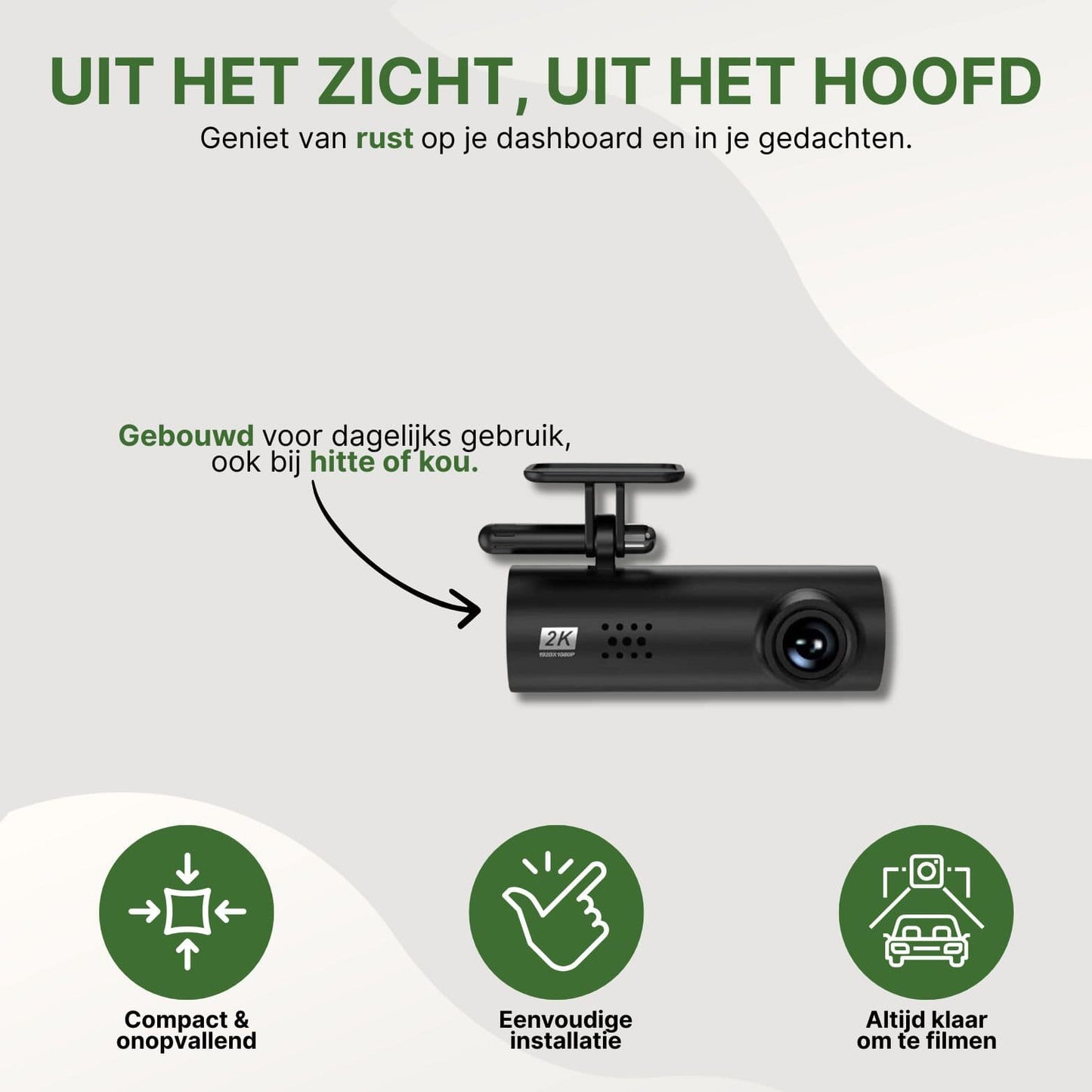 VoiceGuard Pro dashcam met compact ontwerp â onopvallend op het dashboard en bestand tegen hitte of kou