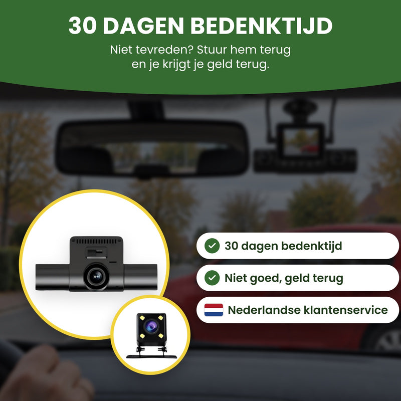 360Guard Pro dashcam met achtercamera: 30 dagen bedenktijd, niet goed geld terug en Nederlandse klantenservice