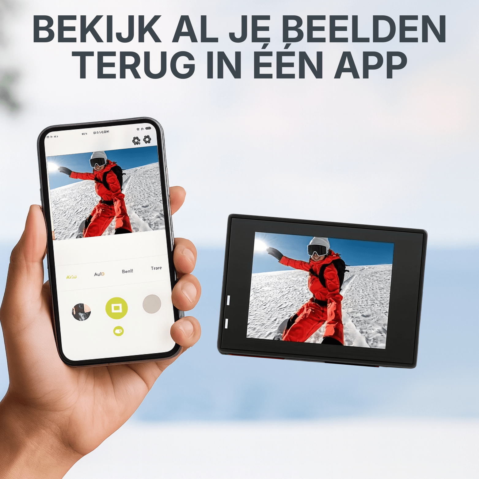 4K action camera beelden bekijken en doorsturen via smartphone app.