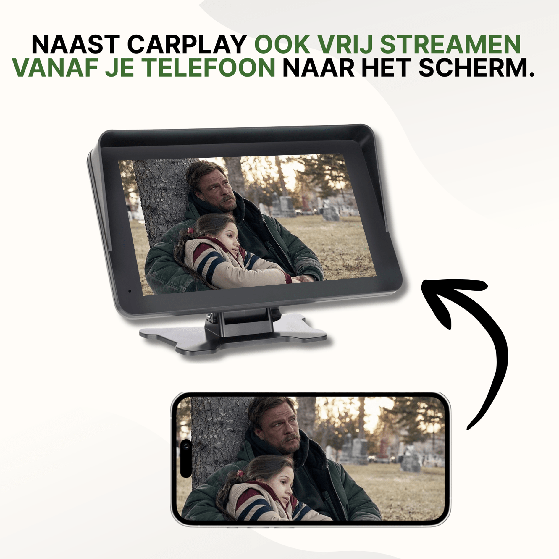 Drivemate 18 cm CarPlay en Android Auto scherm ondersteunt draadloos streamen van video's vanaf je telefoon naar het scherm – ideaal voor onderweg