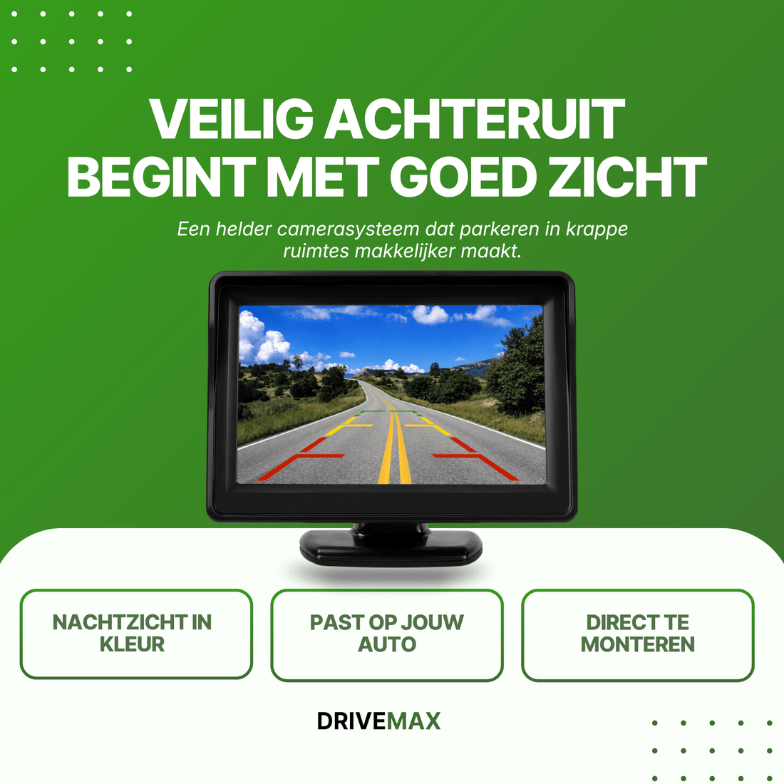 Achteruitrijcamera geïnstalleerd op kentekenplaat van een zwarte SUV