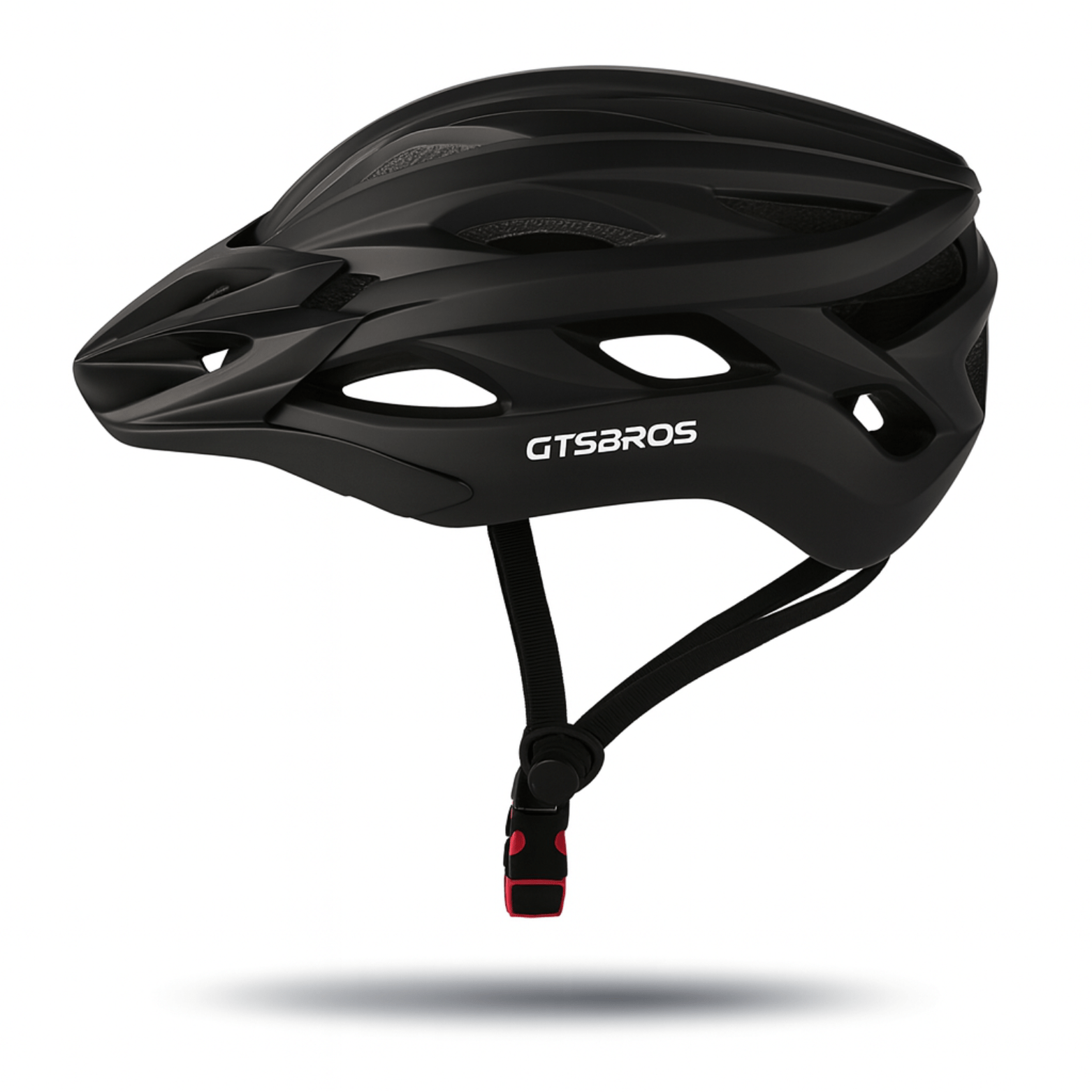 Zwarte AeroX fietshelm van GTSBROS met lichte schaal en grote ventilatieopeningen aan de zijkant.