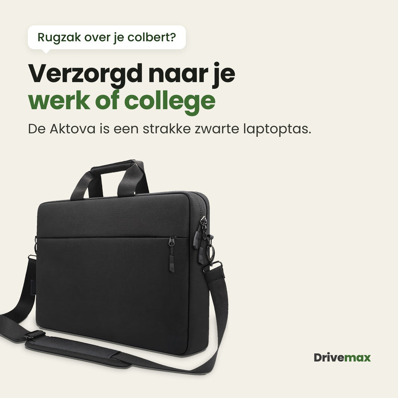De strakke zwarte Aktova laptoptas met schouderband: verzorgd naar je werk of college