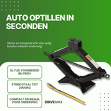 Zwarte schaarvormige auto krik met slinger op groene promotieachtergrond voor snel banden wisselen.