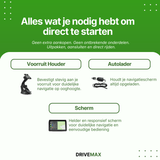 Complete auto navigatie set met GPS scherm, voorruithouder en autolader voor eenvoudige installatie en direct gebruik in de auto.