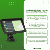 Auto navigatie met groot touchscreen en dashboardhouder die duidelijke kaart en route-instructies toont voor veilig en eenvoudig navigeren tijdens het rijden.