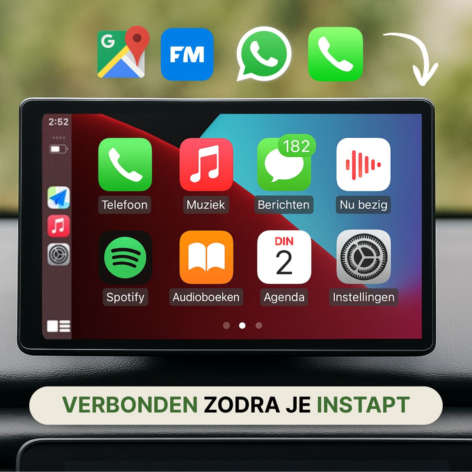 AutoSync Pro maakt automatisch draadloos verbinding met Apple CarPlay en Android Auto zodra je instapt.