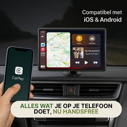 AutoSync Pro maakt handsfree gebruik van je telefoon mogelijk via Apple CarPlay en Android Auto, compatibel met iOS en Android.