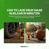 Hand die de bandenpomp bedient via de instelknop voor gewenste luchtdruk