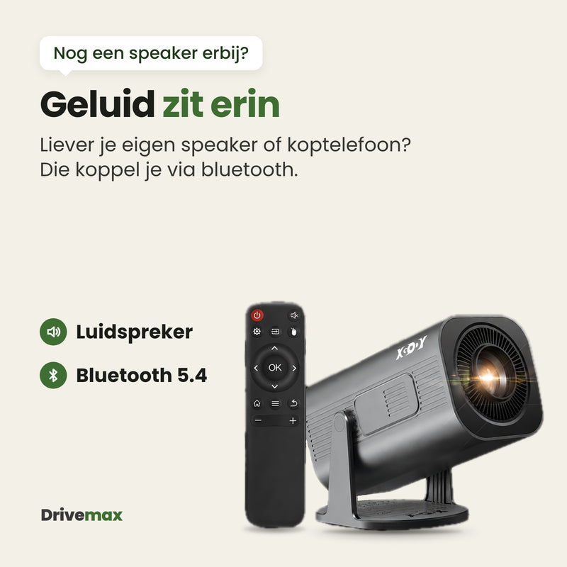 Cinova mini beamer met ingebouwde luidspreker en bluetooth 5.4 voor je eigen speaker of koptelefoon