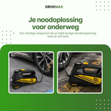 Compressor met USB-kabel en opberghoes naast elkaar op tafel