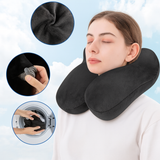 Zwart DreamRest™ nekkussen met soft-touch stof, luchtventiel en geschikt voor machinewas.