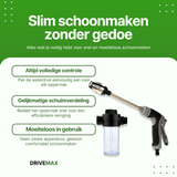 Hogedrukreiniger met schuimlans en instelbare sproeikop, geschikt voor eenvoudig en gecontroleerd reinigen van verschillende oppervlakken.