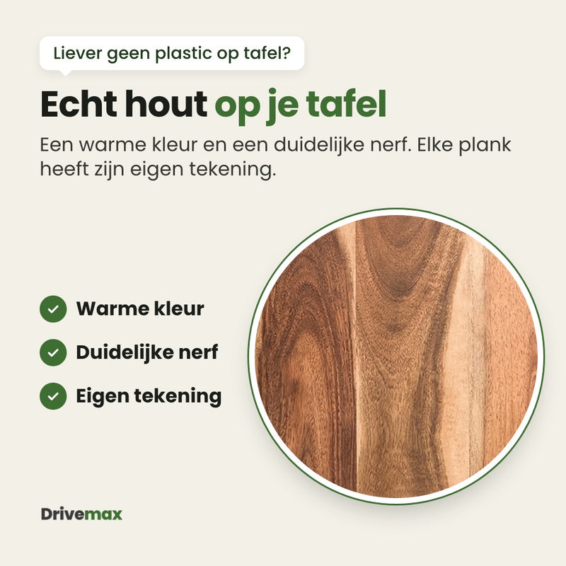 Ronde uitvergroting van het hout van de Langova snijplank: echt hout met een warme kleur en een duidelijke nerf