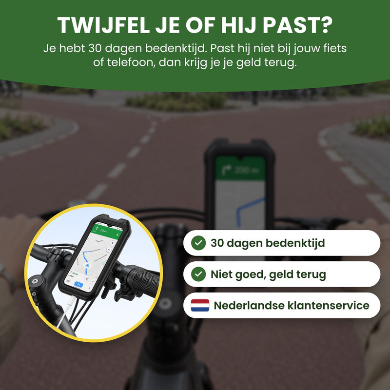 MagnoMount telefoonhouder voor de fiets: twijfel je of hij past? 30 dagen bedenktijd, niet goed geld terug en Nederlandse klantenservice