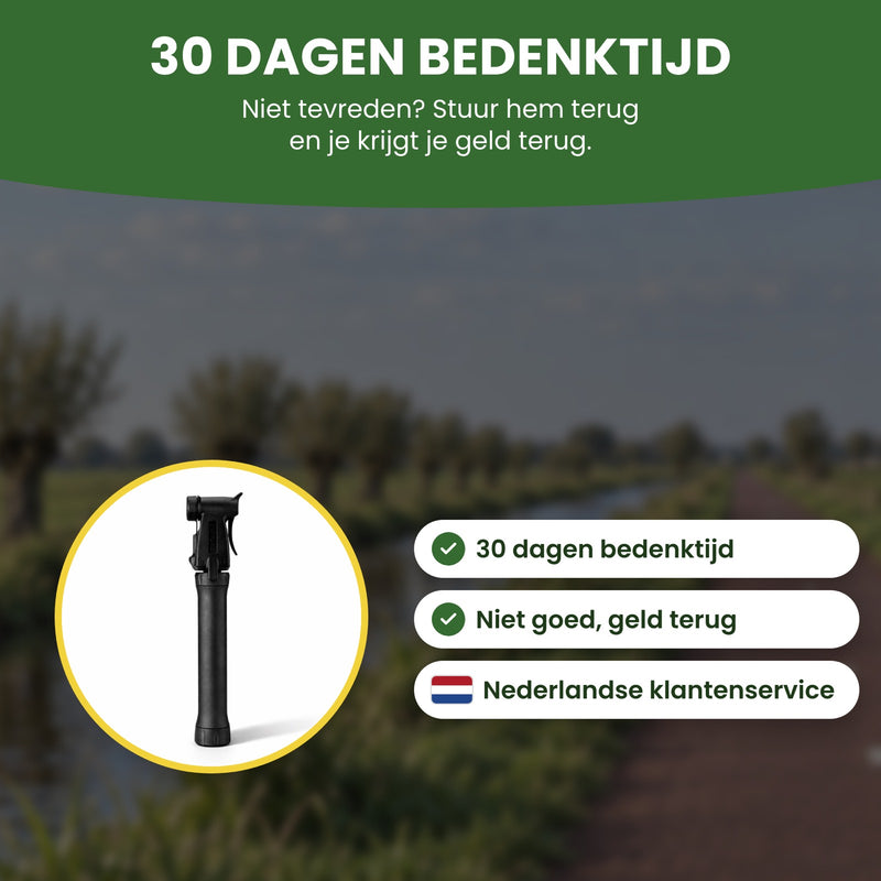 Mini fietspomp voor onderweg: 30 dagen bedenktijd, niet goed geld terug en Nederlandse klantenservice
