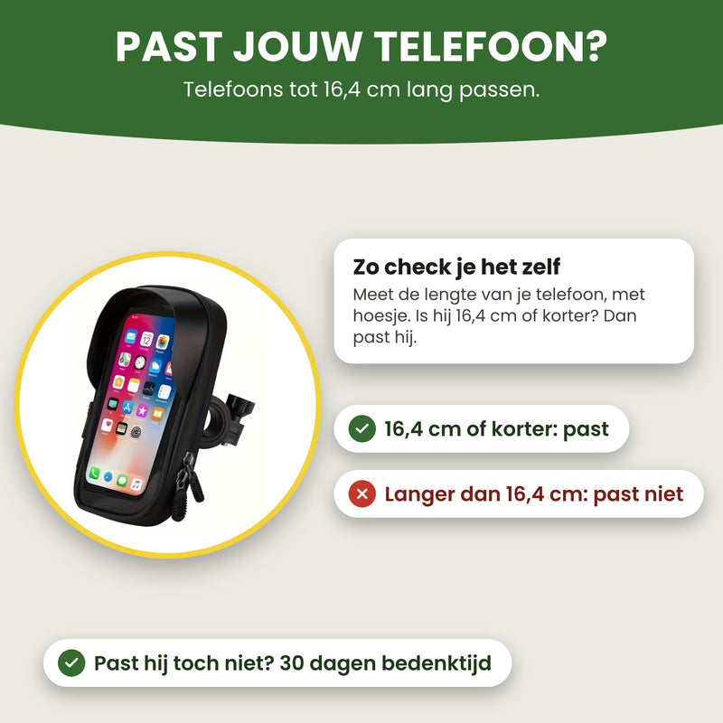 Past jouw telefoon in de MotoShield? Telefoons tot 16,4 cm lang passen; meet de lengte van je telefoon met hoesje