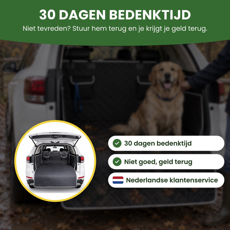PawCover hondendeken voor de kofferbak met 30 dagen bedenktijd, niet goed geld terug en Nederlandse klantenservice