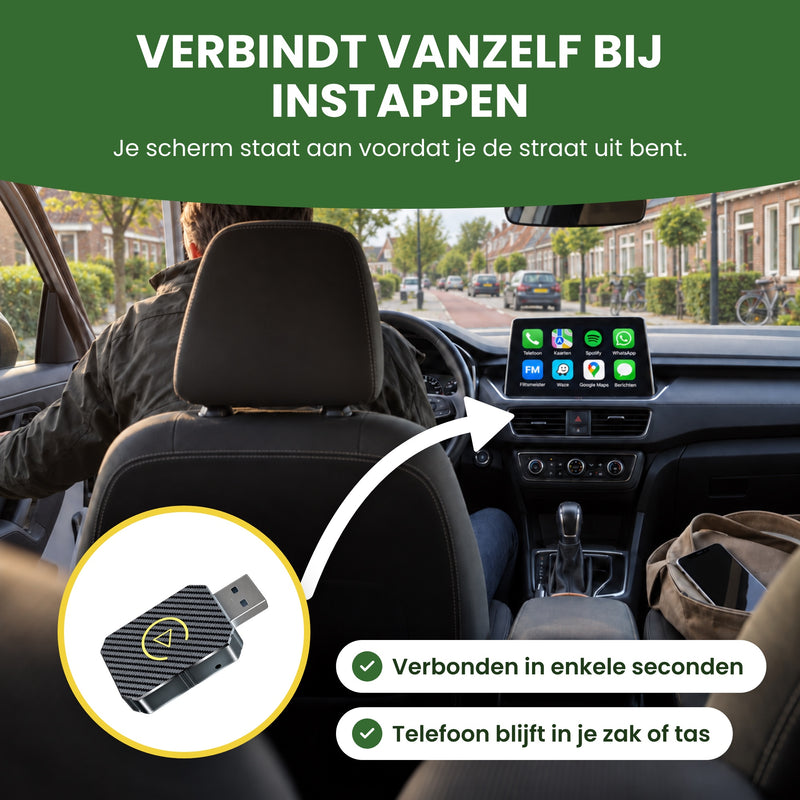 PlugWave verbindt vanzelf bij het instappen: de bestuurder stapt in en CarPlay staat op het autoscherm