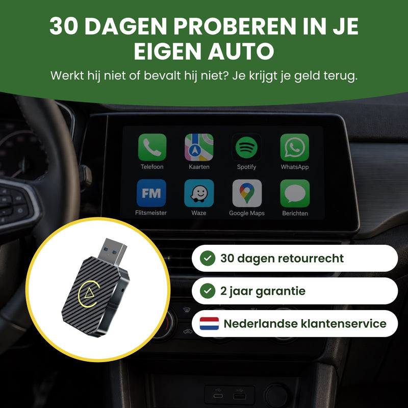PlugWave 30 dagen proberen in je eigen auto: 30 dagen retourrecht, 2 jaar garantie en Nederlandse klantenservice