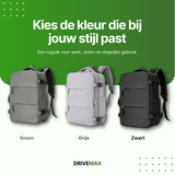 Reistas rugzak model in drie kleuren groen, grijs en zwart weergegeven naast elkaar.