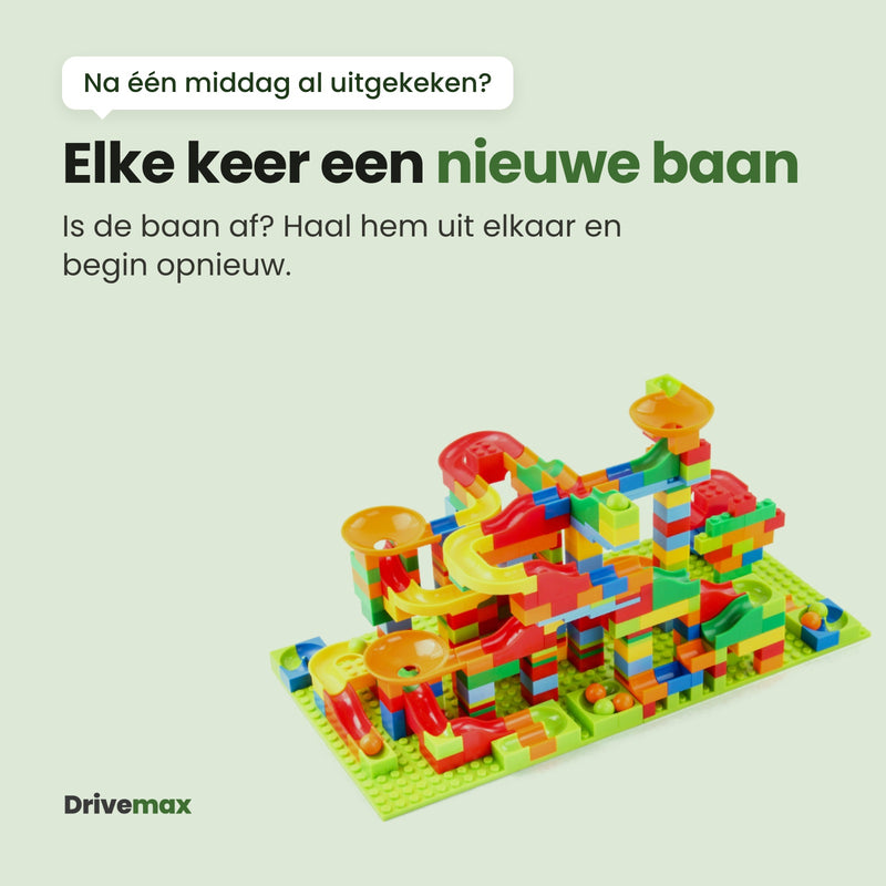 De Rolova knikkerbaan: elke keer een nieuwe baan, is de baan af dan haal je hem uit elkaar en begin je opnieuw