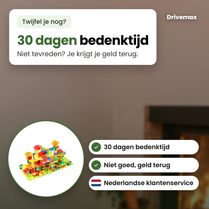 De Rolova knikkerbaan in een cirkel met Nederlandse klantenservice: 30 dagen bedenktijd, niet tevreden dan krijg je je geld terug