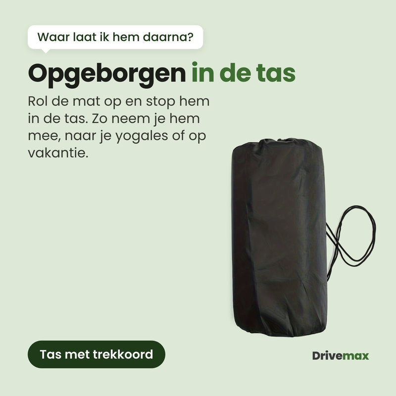 De opbergtas met trekkoord van de Spikly: rol de mat op en stop hem in de tas, mee naar je yogales of op vakantie