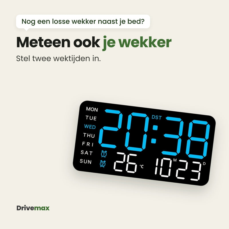 De Tempova met twee wekkertjes naast de dagen: stel twee wektijden in, dan is hij meteen ook je wekker