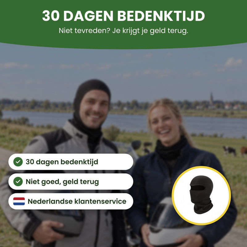 ThermoShield balaclava met 30 dagen bedenktijd, niet goed geld terug en Nederlandse klantenservice