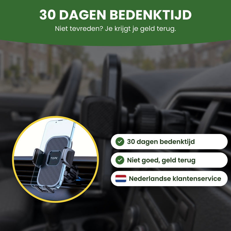 Topk telefoonhouder met 30 dagen bedenktijd, niet goed geld terug en Nederlandse klantenservice