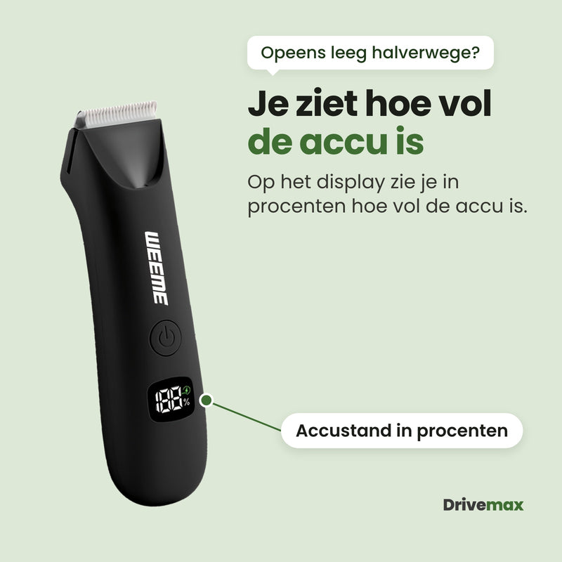Het display van de Trimova aangewezen: je ziet in procenten hoe vol de accu is