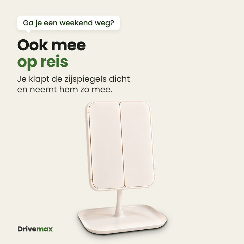 De Triova met de zijspiegels dichtgeklapt over de middelste spiegel: zo neem je hem mee op reis