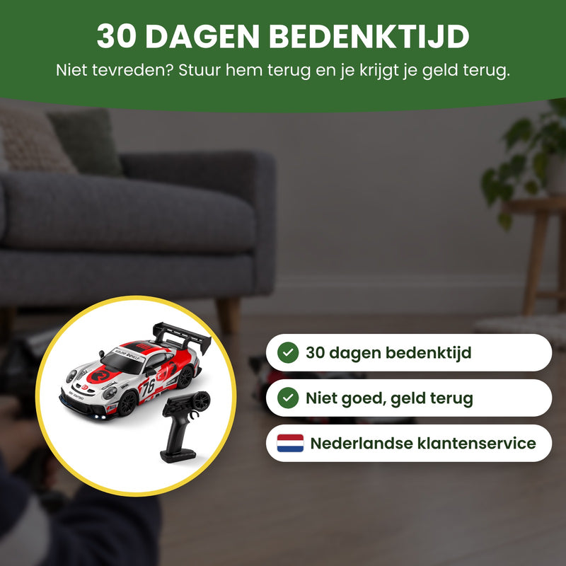 TurboRacer bestuurbare auto met afstandsbediening: 30 dagen bedenktijd, niet goed geld terug en Nederlandse klantenservice