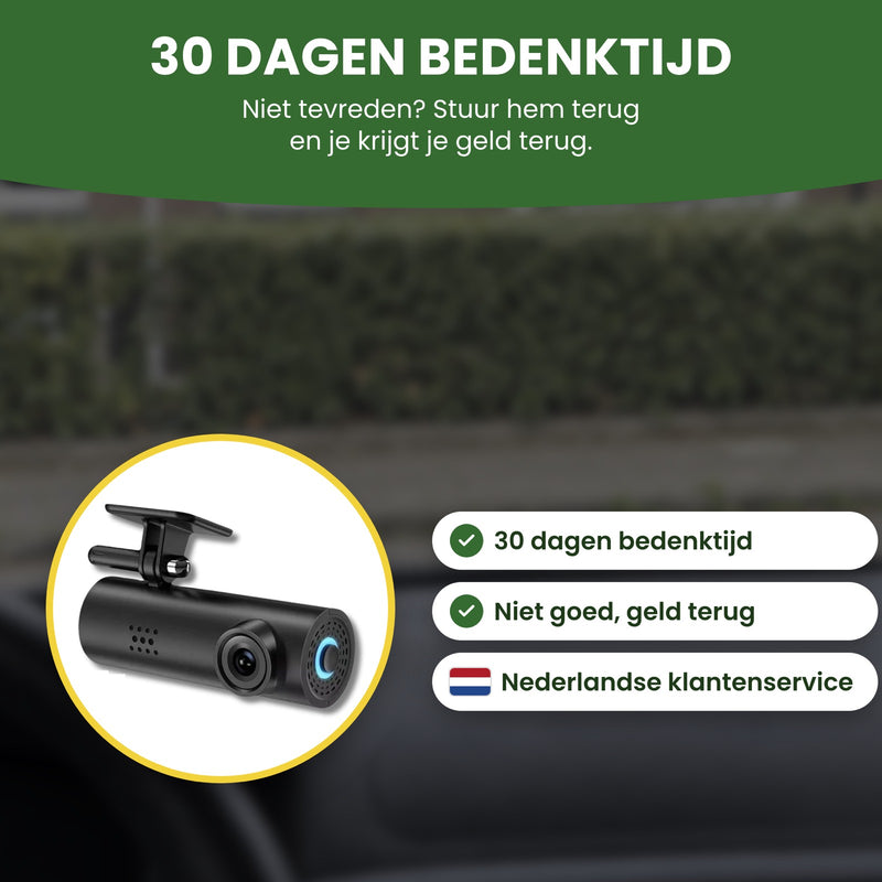VoiceGuard Pro dashcam met 30 dagen bedenktijd, niet goed geld terug en Nederlandse klantenservice