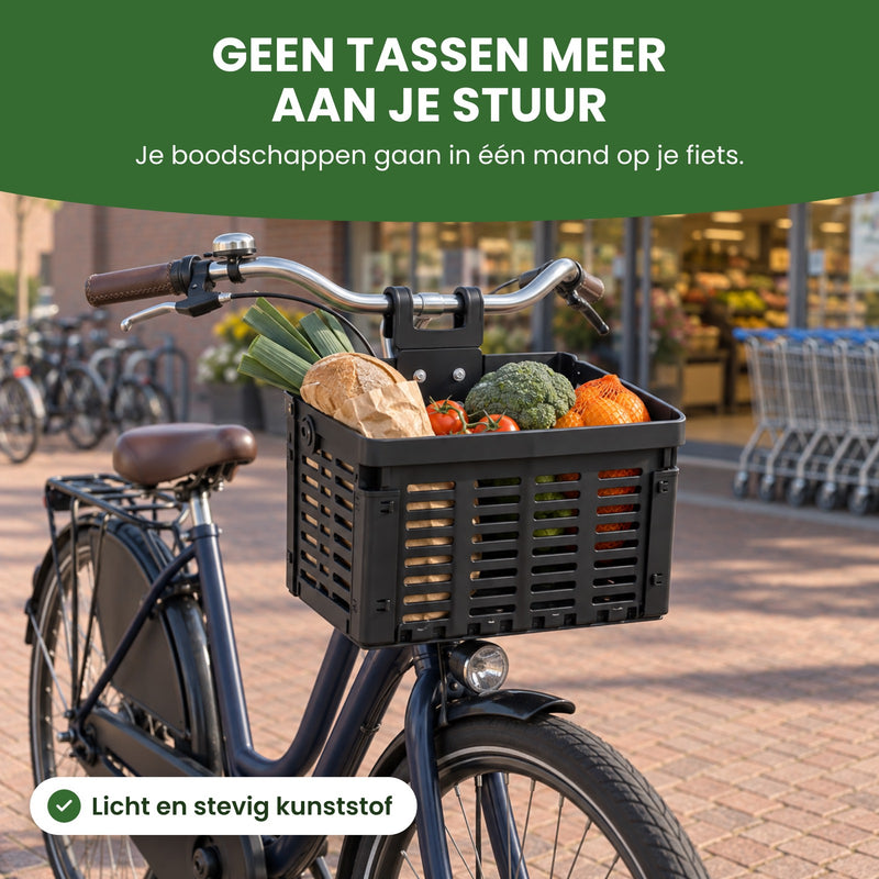 Zyro fietsmand vol boodschappen voorop een stadsfiets voor de supermarkt: geen tassen meer aan je stuur