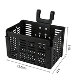 Zwarte Zyro opvouwbare fietsmand met zichtbare afmetingen van 31,5 x 22,5 x 20,5 cm in vooraanzicht.
